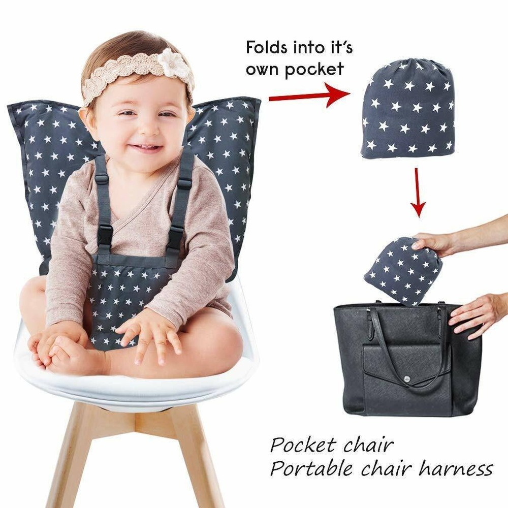 Portable Travel High Chair Harness Baby Safety Seat Star Print Gray Folding